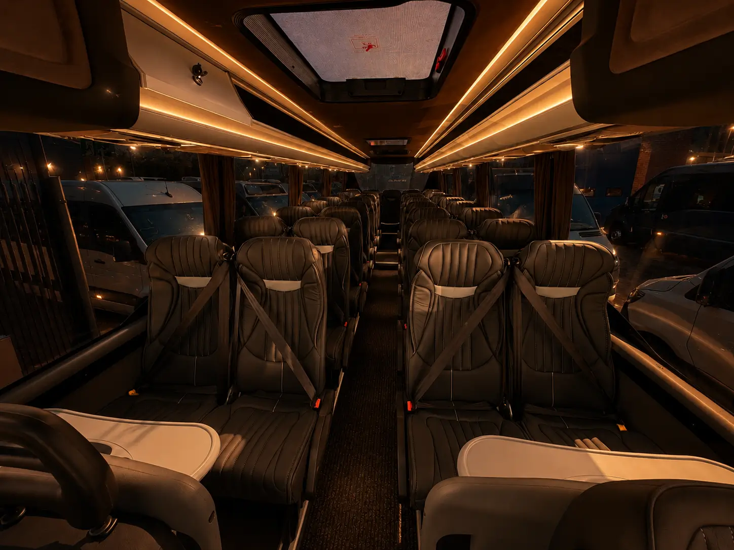 Premium Coach Hire for 30 Passengers in London interior night
